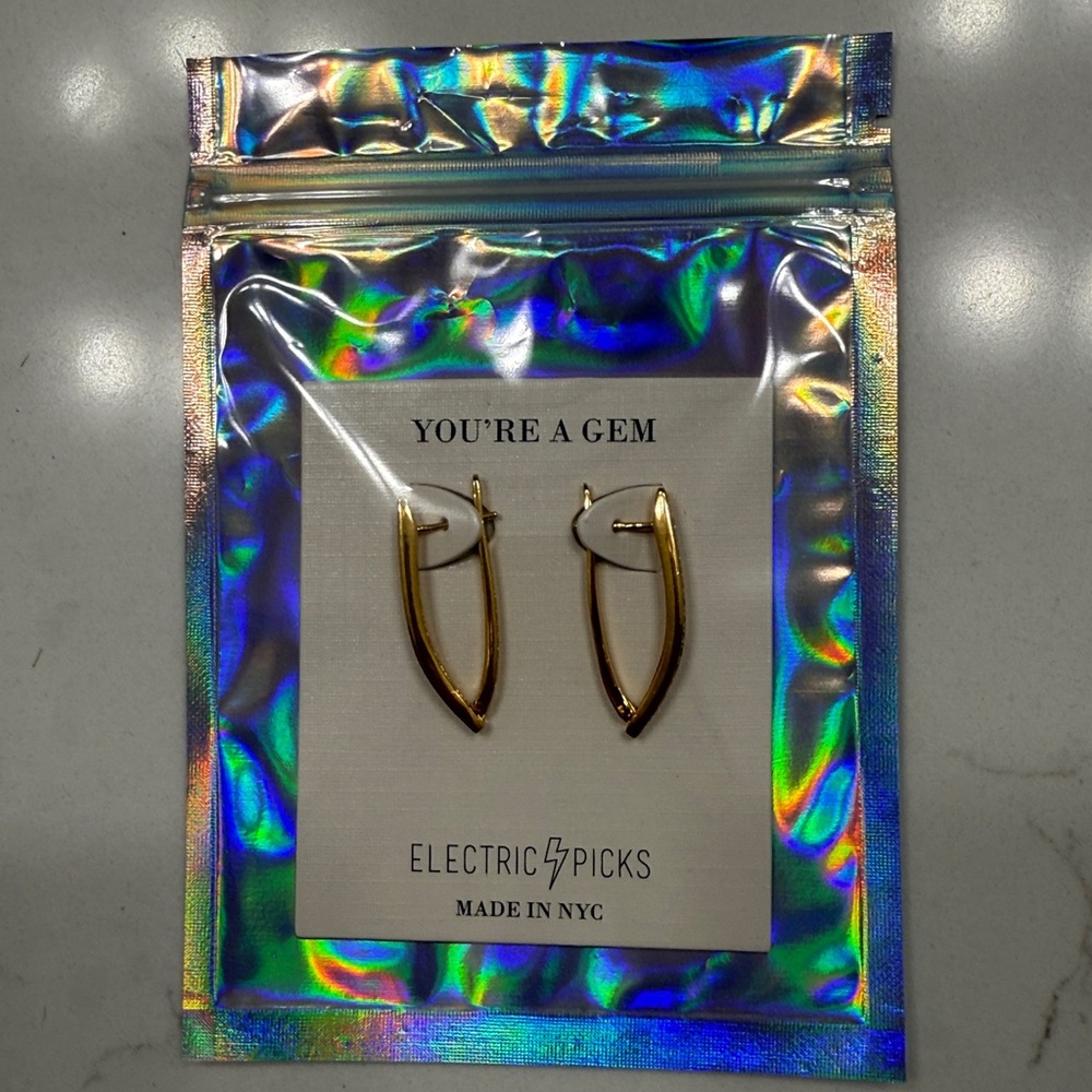 Electric Picks you’re a gem Gold Hoop Earrings
